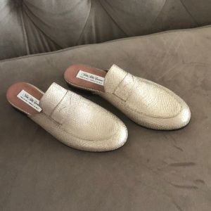 SAKS Fifth Ave Mules Italian Matte Gold BRAND NEW